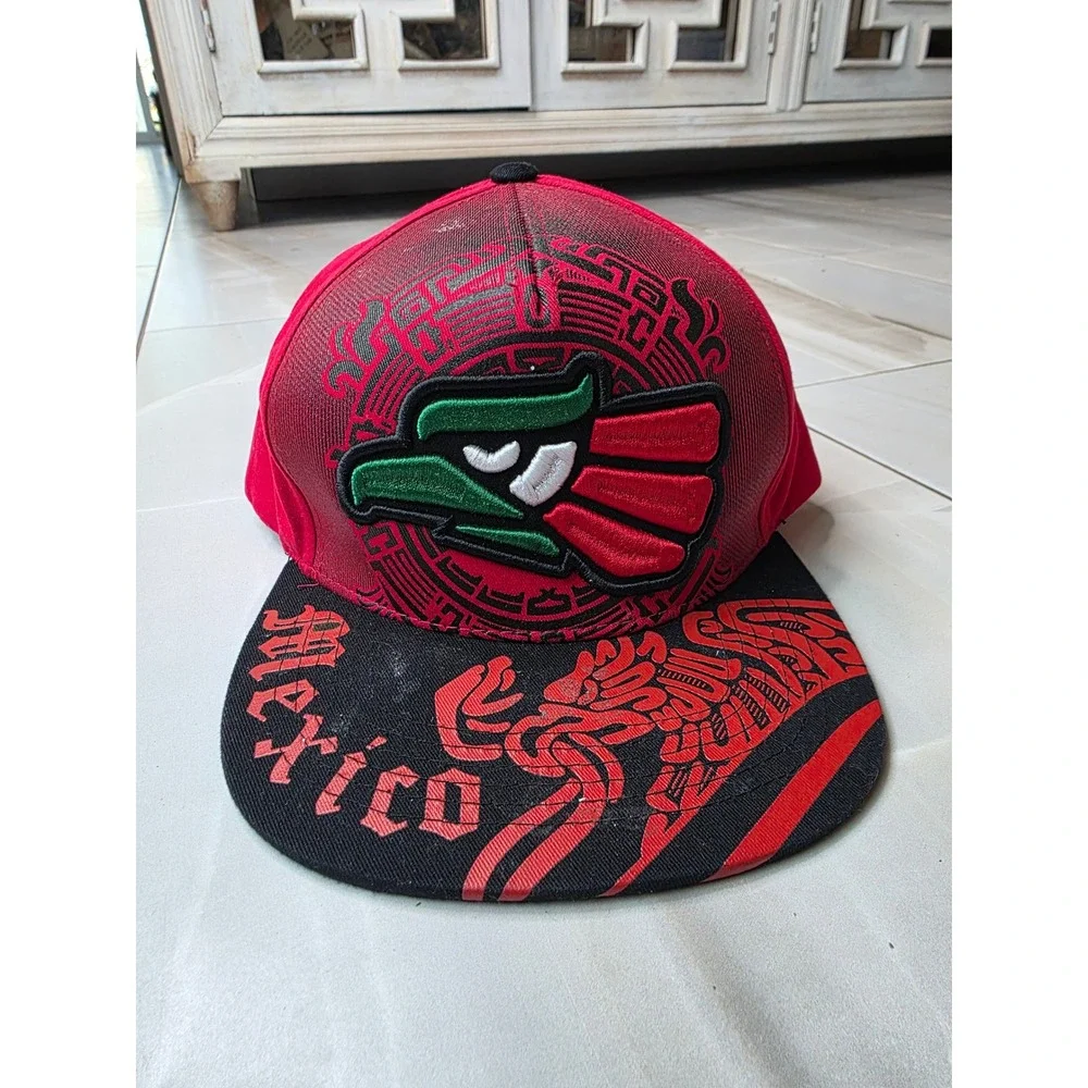 Top Level Mexico Snapback Hat Red Black Aztec Eagle Embroidered Cotton‎ Cap W2